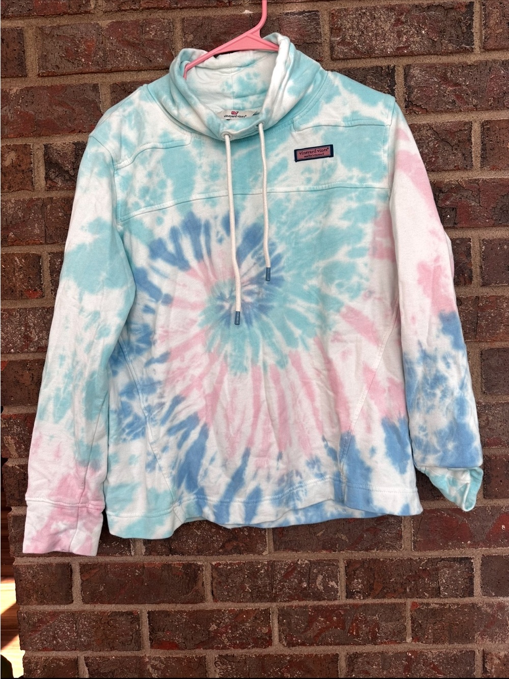 Vineyard Vines Pastel Tie Dye Cowl Neck Sweatshirt M Pink Blue Swirl Pullover